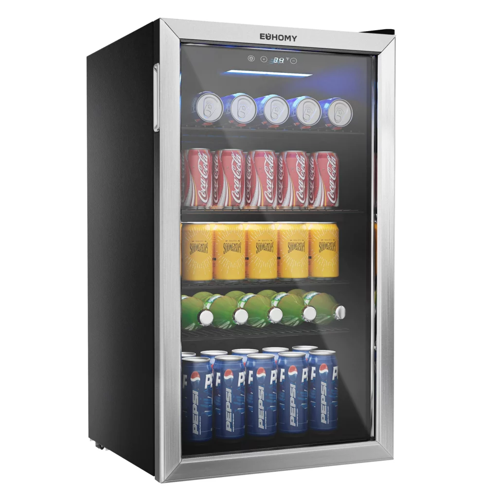 a beverage cooler with drinks in it